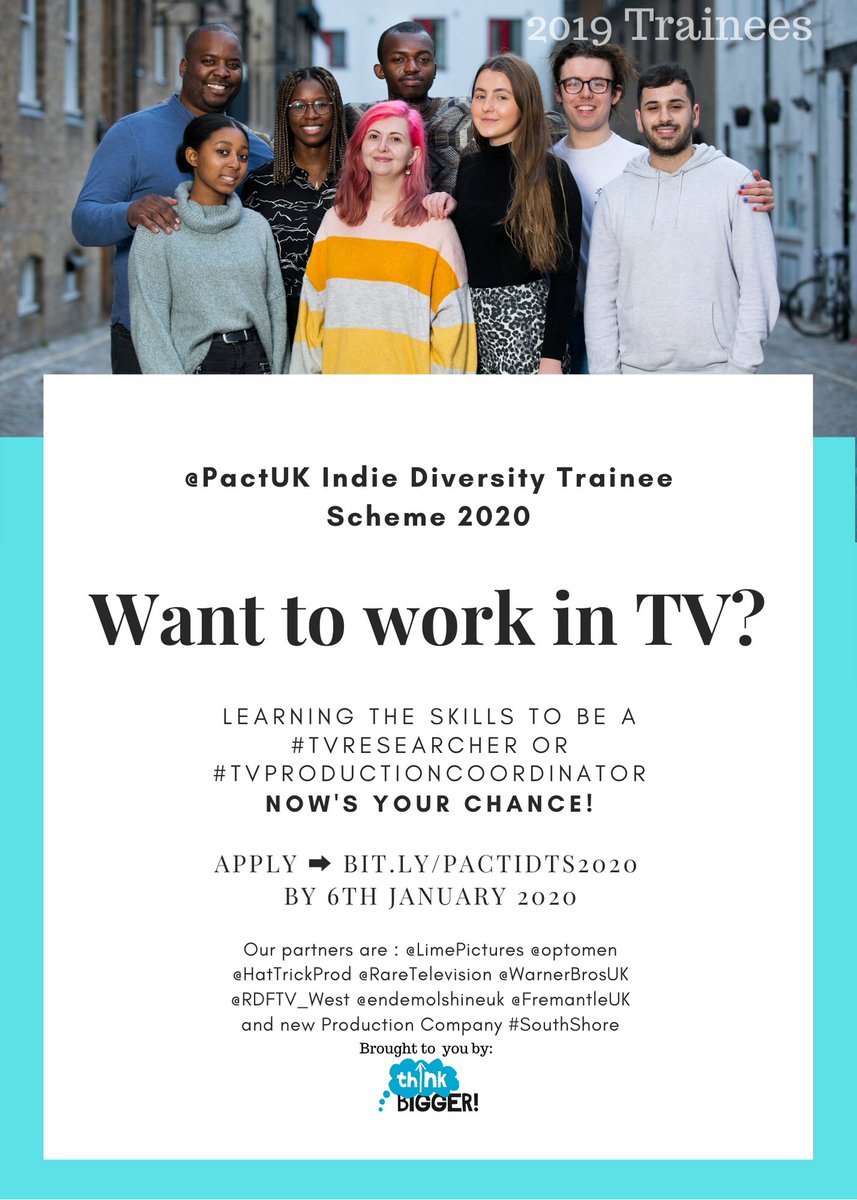 thinkbigger_org's tweet photo. thinkBIGGER work with @PactUK & some of the best UK Production Cos, to bring new talent into the TV industry.
Want in? Apply now ➡️ https://t.co/0TNxWAlRad
#DiverisityInTV #Disability #BAME #LGBTQ #SocialMobility
#TVJobs #tvResearcher #tvProductionCoordinator #TV #London https://t.co/4HaaUdmL2h