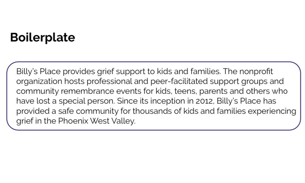 BillysPlaceAZ's tweet photo. Thank you for coming along on our re-branding journey with us! We hope it has brought some insight to you about who we are and what we do at Billy’s Place. This last post sums up everything that we have posted the last few weeks💜 #griefgroups #griefjourney #griefsupport https://t.co/gjocXPbIX1