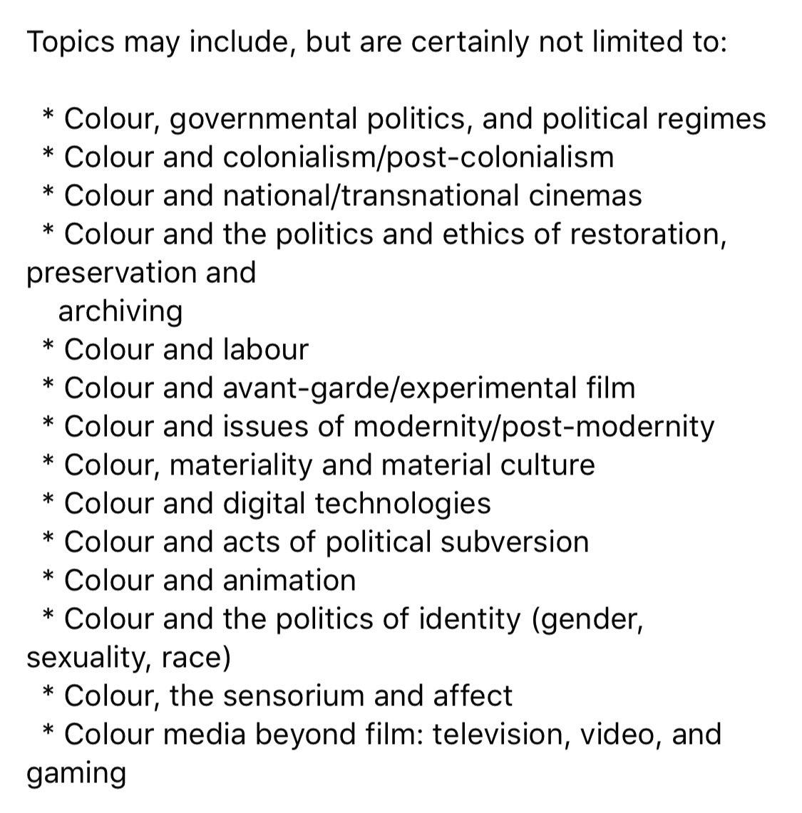 GradFilmStudies's tweet image. Excerpts from a #CFP for Frames Cinema Journal’s issue “The Politics of Colour Media”. Deadline: Feb. 28, 2020. They are accepting essays, reviews, video essays, and more.
