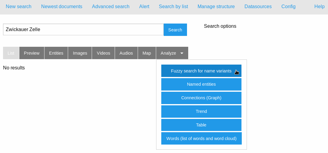OpenSemSearch's tweet photo. Some usefull research &amp; #textmining tools like analysis &amp; recommendation of aliases, typos or OCR errors were too hidden: New #opensource release with easier fuzzy search for additional name variants by direct link in main #search #ui. #ddj #datajournalism #dh #digitalhumanities https://t.co/tXx0dDdpHS