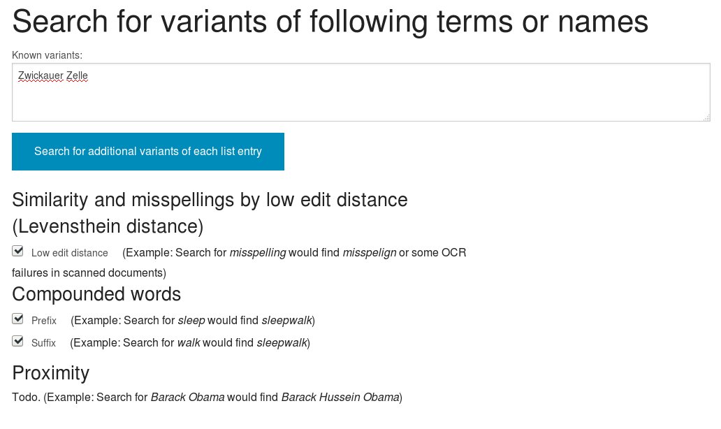 OpenSemSearch's tweet photo. Some usefull research &amp; #textmining tools like analysis &amp; recommendation of aliases, typos or OCR errors were too hidden: New #opensource release with easier fuzzy search for additional name variants by direct link in main #search #ui. #ddj #datajournalism #dh #digitalhumanities https://t.co/tXx0dDdpHS