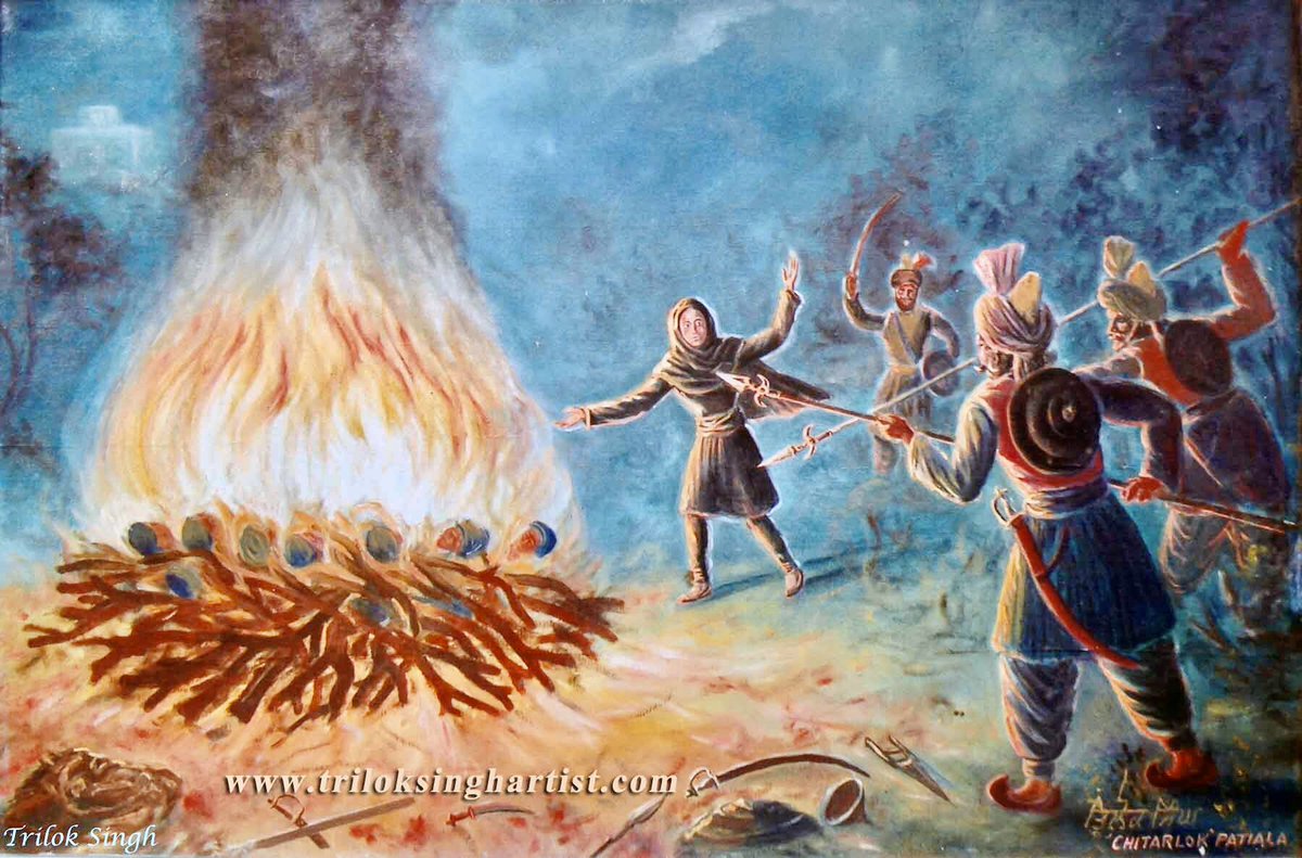 moomjamma's tweet photo. As the battlefield of Chamkaur fell silent, the Mughals left the fallen Shaheeds where they fell, as a warning to the local population. 
Heartbroken the Shaheeds would not receive a respectful Antim Sanskar, Bibi Harsharan Kaur went to the battlefield, https://t.co/CGhUTWNoEg
