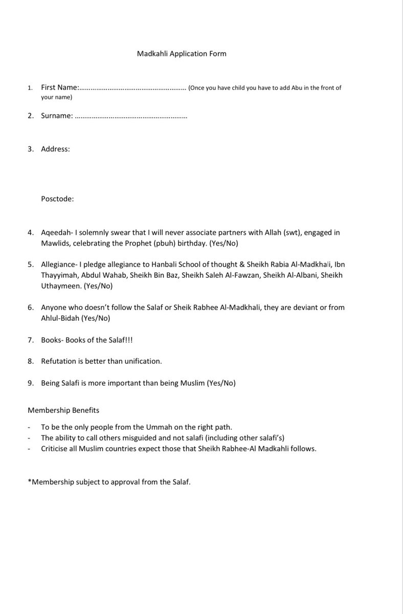 BroHajji's tweet photo. Madkhali application form 😂 https://t.co/zKGMdNRCLc