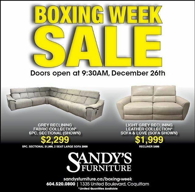 SandysVancouver's tweet photo. Happy Holidays!!! @sandysfurniturebc #boxing #week #sale #furniture #decor Starts in December 26 #sandysfurniture https://t.co/8asSGqMJXS