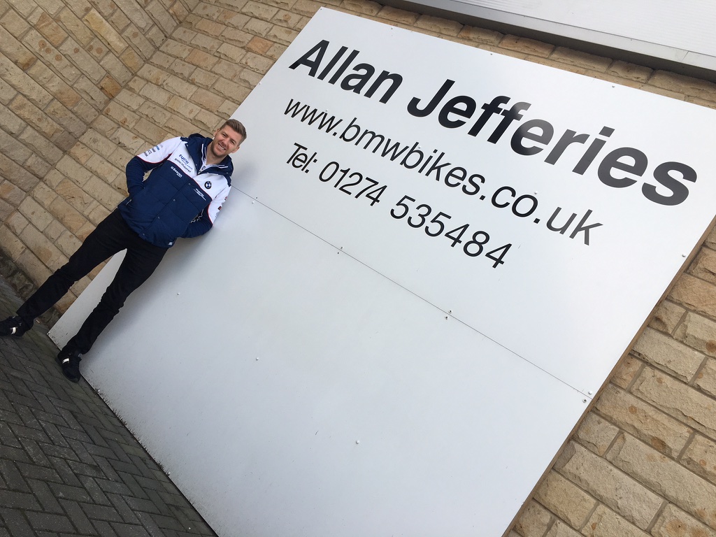 VMBMWMotorrad's tweet photo. TOMORROW Ian Hutchinson will be drawing the winner of a brand new bike live in our Bradford showroom! 
#buyabikewinabike #100yearsofAJ #bmwmotorrad #makelifearide #competition https://t.co/ApSFzYMQWF