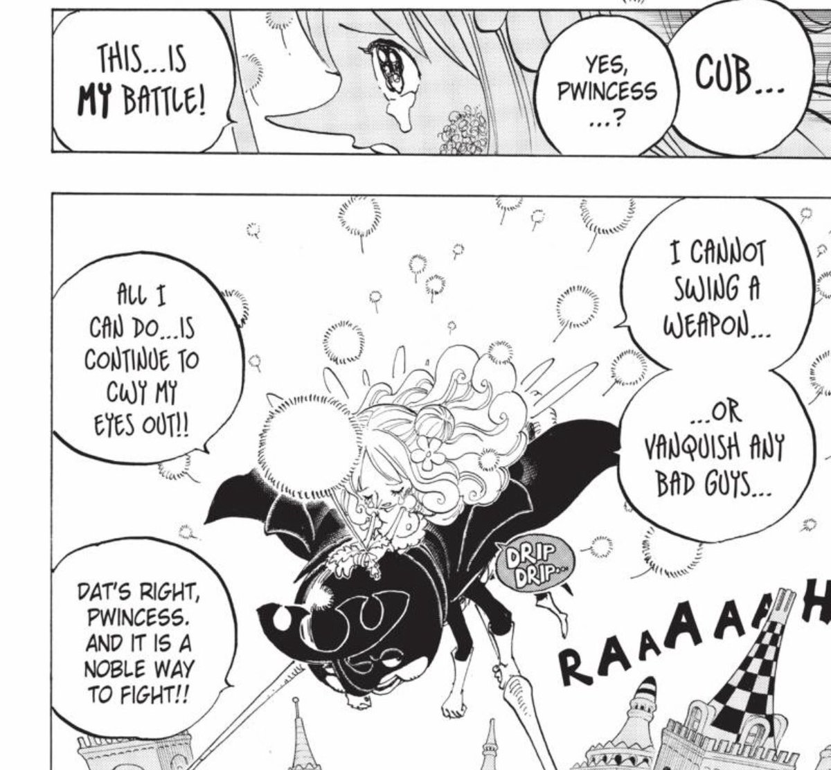 Standout Panel - I think it’s important that the princesses’ concern for the plight of Dressrosa and its people will ultimately be what defeats Doflamingo. Sympathy/empathy/cooperation is making the lasting difference against Doffy’s cruel indifference.  #OPGrant