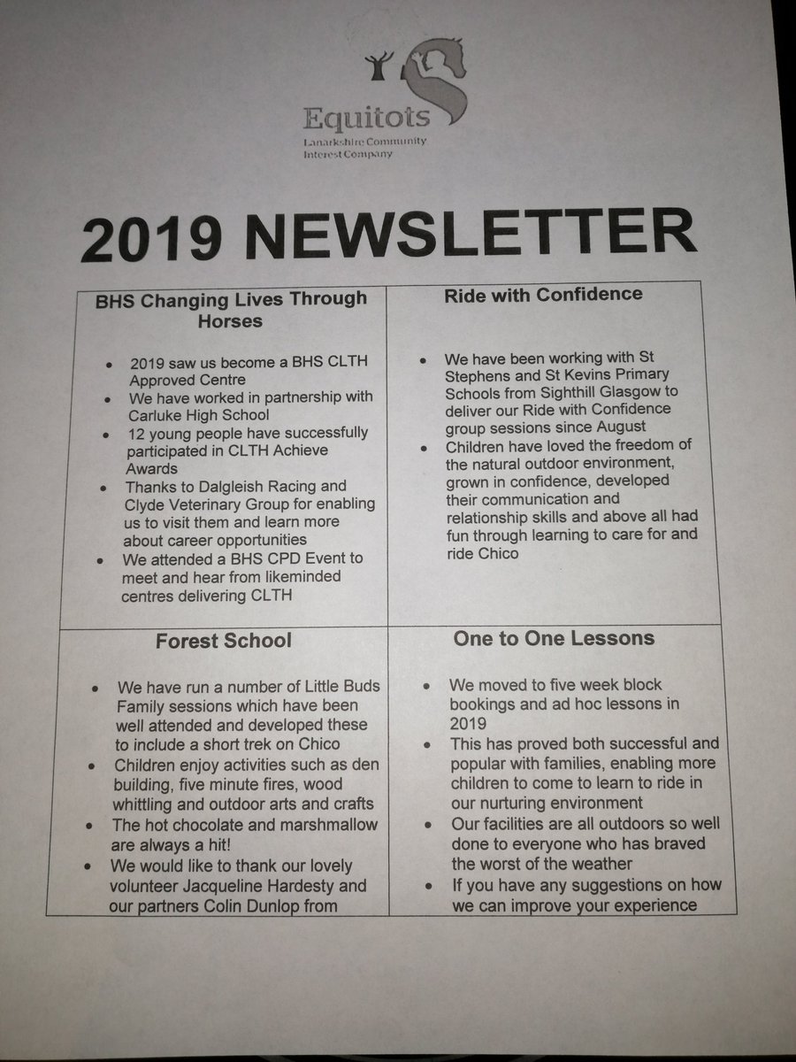 Equitotslanark's tweet photo. 2019 News Letter now available #lotsofnews #2019 #roundup https://t.co/IzSpn9wBVH