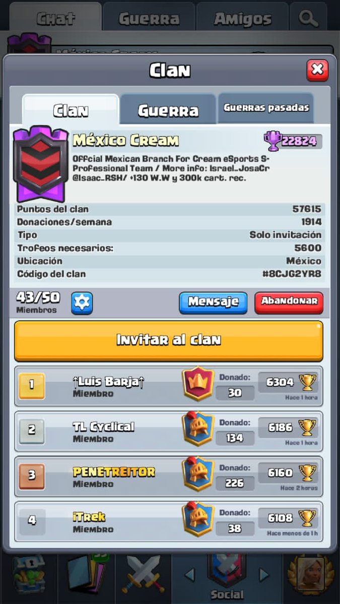 Los clanes fundados por <a href="/KukulkanCR/">Kukulkán | MrK</a> y manejados en su momento por @GuillermoCream, <a href="/Neonxy98/">Miguel</a>, @EveFresaa y actualmente por <a href="/Isaac_RSH/">Isaac ●▪●</a> y yo. Llevando ya casi 2 años de su existencia y siendo actualmente top 8 y 57 en guerra en México.

No acepten imitaciones 👀. 🤥

#AlwaysCream