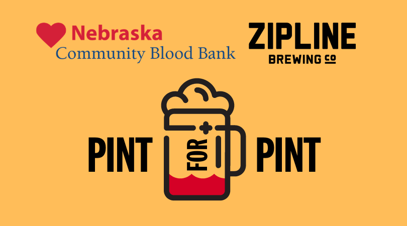 Give the gift of life saving blood <a href="/ziplinetaproom/">Zipline Taproom</a> this Friday and receive a FREE pint &amp; <a href="/NEBloodBank/">Nebraska Community Blood Bank</a> t-shirt when you donate a Pint for a Pint. All blood types are running dangerously low! Schedule your appointment at donor.ncbb.org or call 1-877-486-9414.