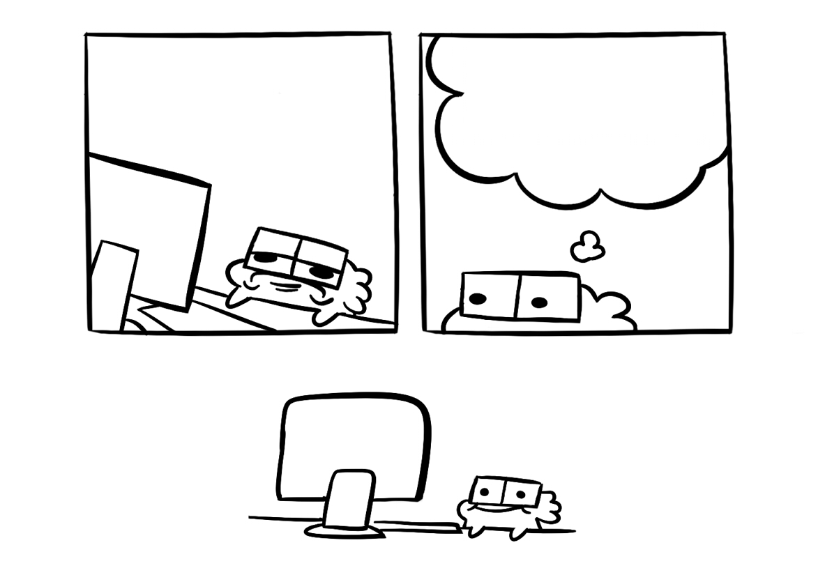 hey twitter, I offer you this comic so you can put whatever im thinking that makes me happy, best edit gets a handshake