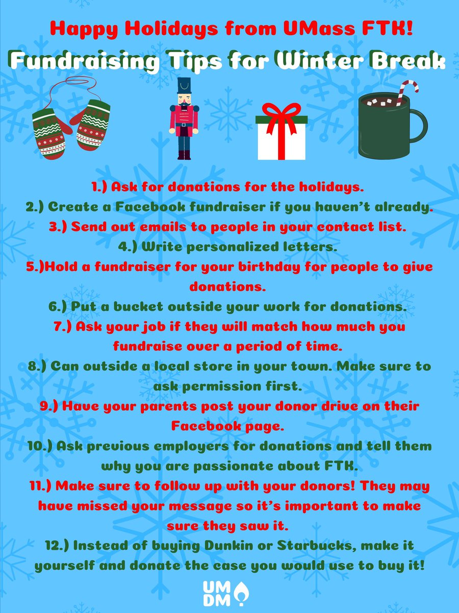 Happy Winter Break! Our winter break team competition has started! If you need help fundraising over break, check out the tips below!