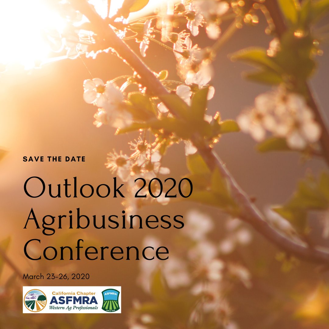 calasfmra's tweet photo. Registration will be open the beginning of January for the Outlook 2020 Agribusiness Conference! Who is excited? #calasfmra #agribusiness #conference #californiaagriculture #nevadaagriculture #agpros #agriculture https://t.co/z25VDTGCAM