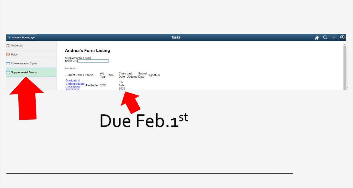 GEARUPUNR's tweet photo. Remember to complete your Undergraduate Scholarship Form on MyNevada by February 1st to be considered for any additional Financial Aid. 
#UNR #financialaid #GEARUPWORKS #scholarships #steps #easy #askforhelp #ambassador https://t.co/NDkR1F9XZd