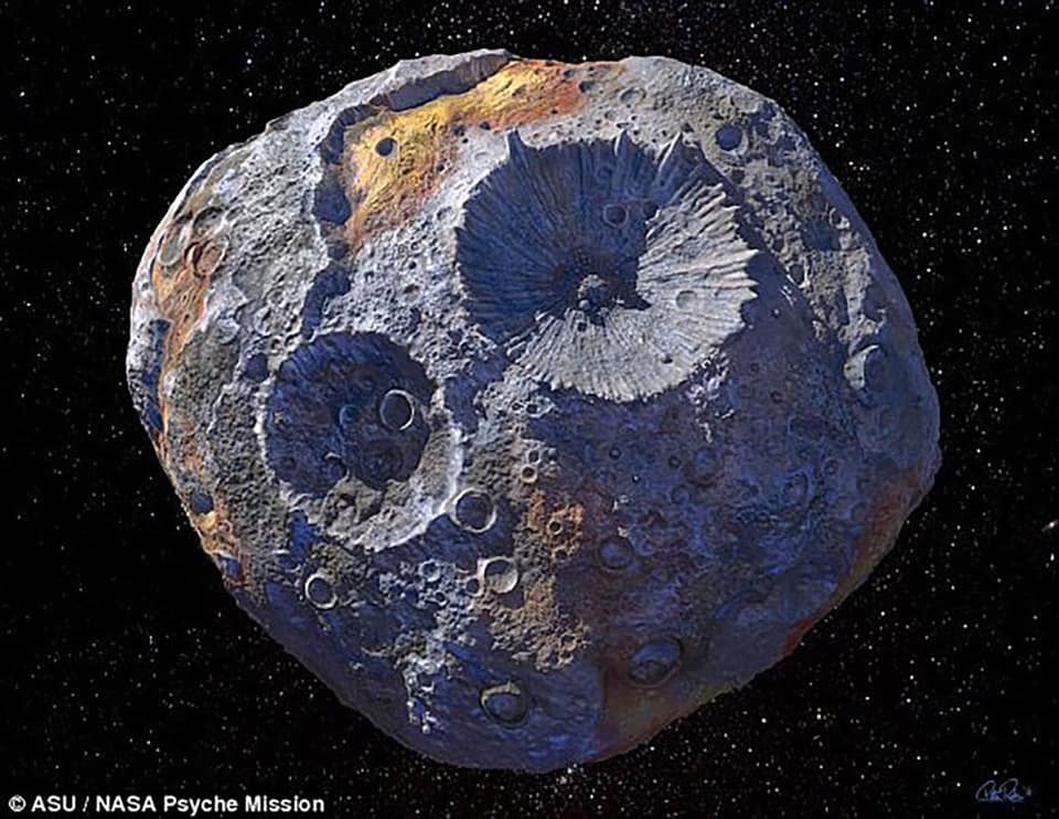 Считается, что Астероид (16) Психея(диаметр 250 км) самый дорогой астероид в Солнечной системе *** Средняя оценка 10 квадриллионов $. Это в миллиарды раз больше, чем все деньги на Земле. Состоит из золота, платины, никеля и др. металлов.