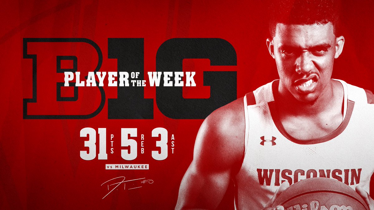 BadgerMBB's tweet photo. Career-high 31 points Saturday‼️
First career B1G weekly honor💯
Congrats to D’Mitrik Trice on being named co-Big Ten Player of the Week
#OnWisconsin » #Badgers https://t.co/9bJemURZYJ
