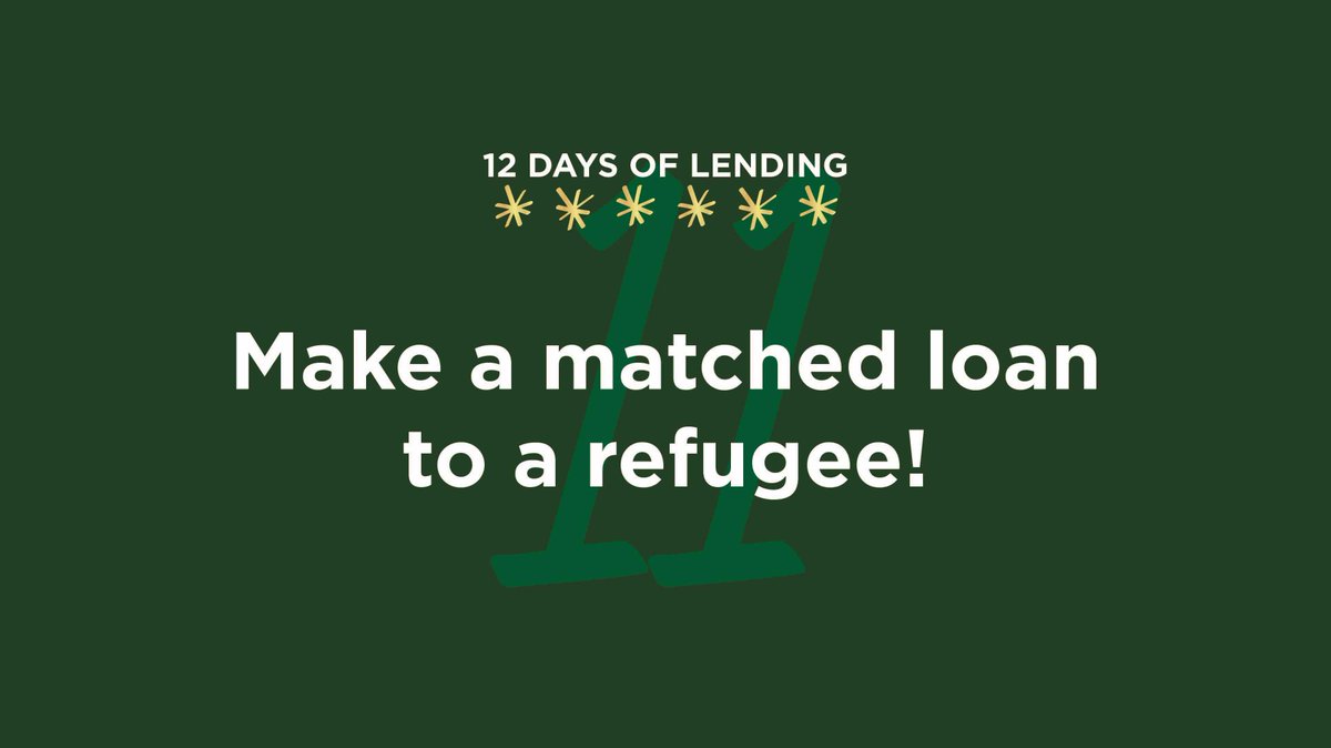 Kiva's tweet photo. ❄️Kiva's 12 Days of Lending — Day 11: Make a matched loan to a refugee! Oh yes -- double the lending!
Head to https://t.co/U8kY0Wc8On! ☃️ #startgood https://t.co/Dxl3bLaIsK