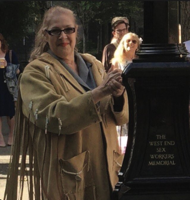 Such sad news, venerable sex worker activist Jamie Lee Hamilton passed away yesterday, Dec. 22, at The Cottage hospice, Vancouver. Here is Jamie Lee unveiling the West End Sex Workers Memorial, Sep. 16, 2016. Rest in Power, Jamie Lee.