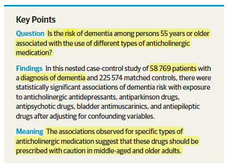 westr's tweet photo. #Anticholinergic Drug Exposure and the Risk of #Dementia https://t.co/UQoxICojNc
#8 Most talked about article in 2019 in @JAMAInternalMed.
#antihistamine #antidepressant #antiemetic #antiepileptic #bronchodialator #musclerelaxant https://t.co/3cfQmD2FZ6