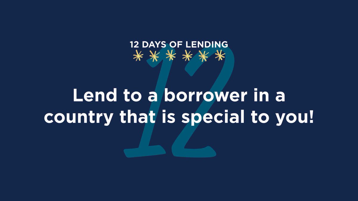 Kiva's tweet photo. 💫 It's the last day of our 12 Days of Lending!! ❄️
Day 12: Lend to a borrower in a country that's special to you!
Head to https://t.co/U8kY0Wc8On ASAP! ☃️ #startgood https://t.co/ztDU9mEmhI
