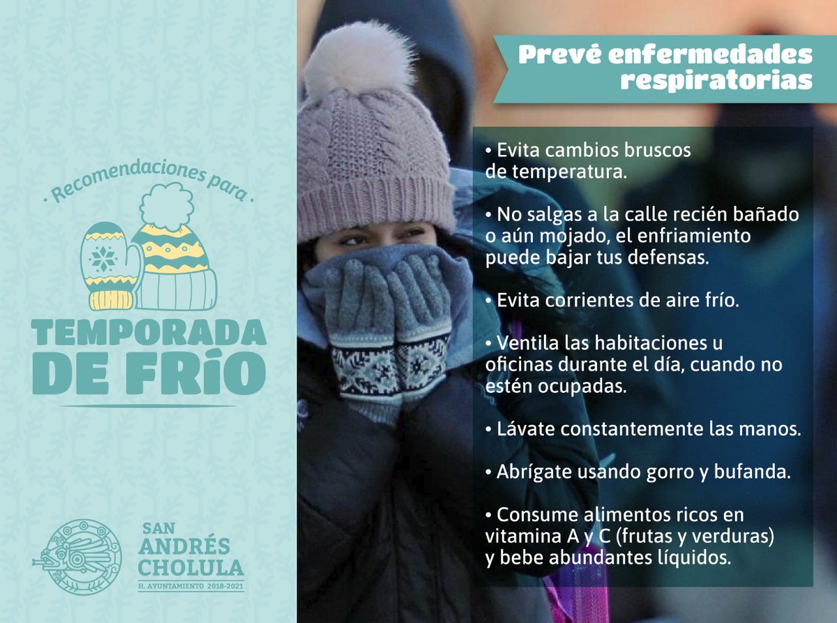KariPerezPopoca's tweet photo. En esta temporada de frío ❄️ sigue estas 👇 recomendaciones para evitar enfermarte de las vías respiratorias 🧣 y pasar un invierno ⛄️ seguro. Recuerda que tu salud es lo más importante, ¡cuídate y cuida a tu familia! 👨‍👩‍👧‍👦 #ValoresQueHacenGobierno https://t.co/6MNwCL11PR