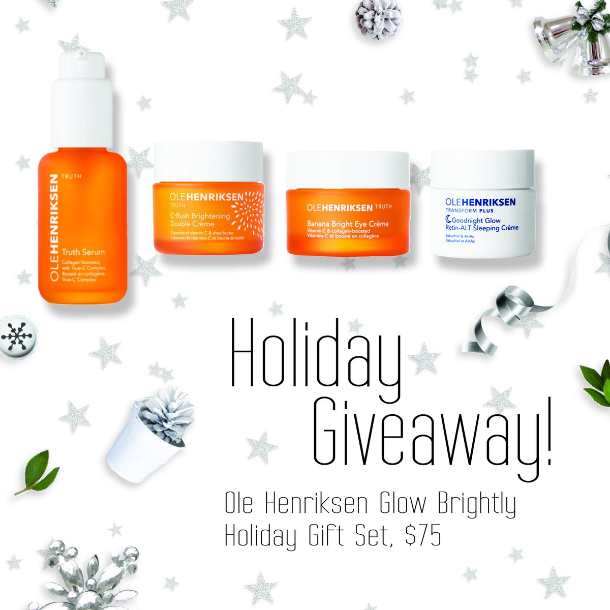 FazeMagazine's tweet photo. #WIN❄️ You deserve this Glow Brightly holiday gift set from celeb skincare pro @OleHenriksen. Includes Truth Serum, Banana Bright Eye Cream, C-Rush Brightening Creme, Goodnight Glow. 100% cruelty-free! Value $75.
ENTER: Follow @FazeMagazine &amp; RT
#olehendriksen #contest #giveaway https://t.co/Nc2u13xyE0