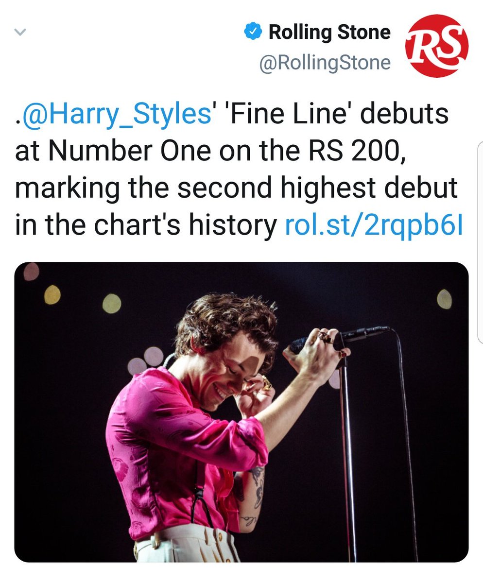 Fine Line debuts at #1 on Rolling Stone chart, with the SECOND highest debut on that chart HISTORY.