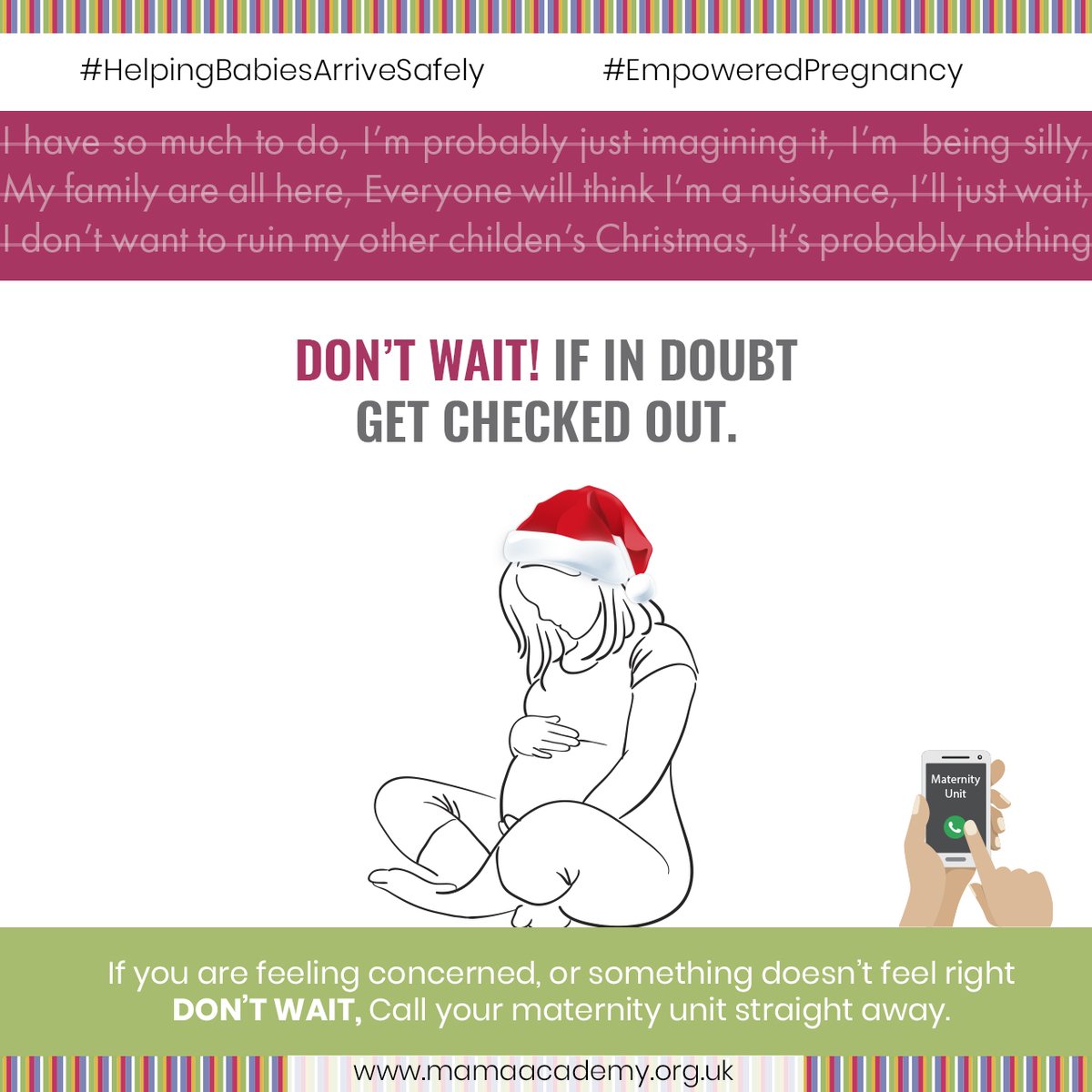 MAMAAcademy's tweet image. Please remember, from mid to late pregnancy your maternity unit is available 24 hours a day, 7 days a week, 365 days a year which means even at Xmas and New Year. If you have a concern, don't wait. Check our link for more info: qoo.ly/33g2rx #HelpingBabiesArriveSafely