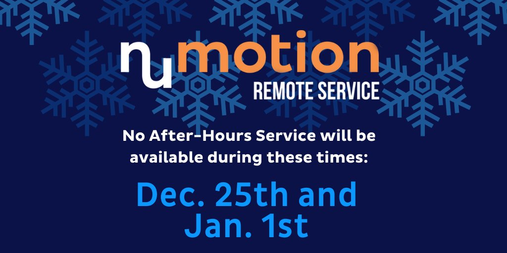 GoNumotion's tweet photo. Remote Service technicians can diagnose many issues right over the phone and in some cases resolve the problem completely. 

Just a reminder that on Dec. 25th and Jan. 1st there will be no Remote Service After-Hours during that time! https://t.co/mgqB9FvT56 https://t.co/OfHcrbHpWp
