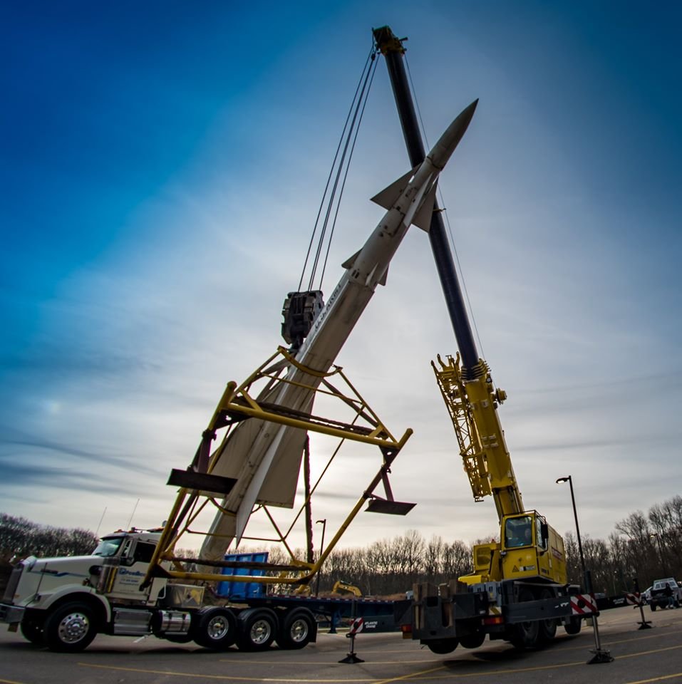 ArmorMuseum's tweet photo. Holiday greetings from the MOAA - We've never had an opportunity to pay tribute to the men and women who served during the Cold War until today.  Through the donation of time, labor and equipment from the Operating Engineers and Atlantic Crane we had two Nike missiles delivered. https://t.co/lSuKeThWM6