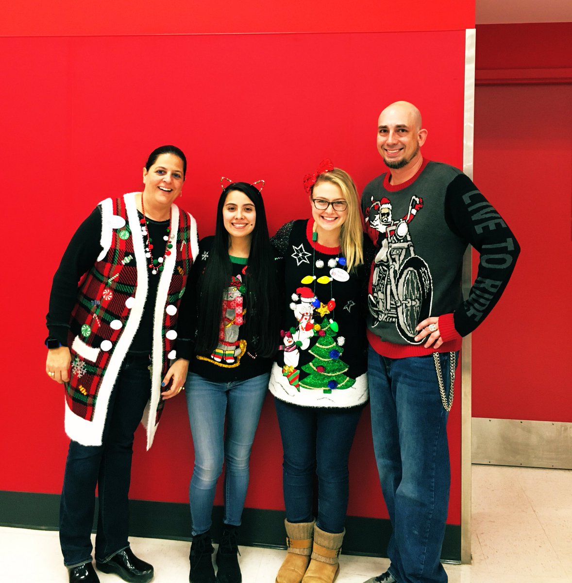Ugly Sweater Monday at Smithfield Target!  Happy Holidays from our team to yours 🎯 #ChristmasEveEve #T1404 #HappyHolidays #Target <a href="/DavePFromTarget/">Dave Pacheco</a> @CelloMancini72