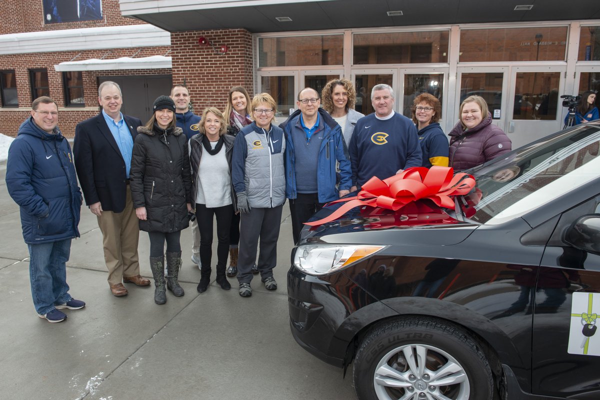 UWECblugolds's tweet photo. You may not know his face, but Blugold fans know his voice! Today, thanks to the generosity of @MorriesAuto   &amp; @TheMegaCoop, we were able to surprise our long-time PA announcer, Dave Hanson, with a car and gas for a year! We'll share more on his story later tonight! 💙💛 https://t.co/nb3UN74ZSk
