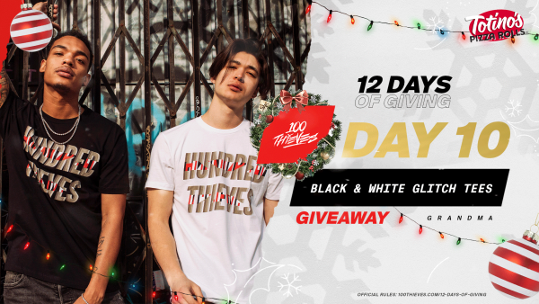 GrandmaFN's tweet photo. I'm giving away a set of black and white glitch tees for Day 10 of 100 Thieves 12 Days of Giving! 🎁

TO ENTER:
✔️: Follow @100Thieves &amp; @Grandma100T &amp; @Totinos
✔️: RT this tweet
✔️: Comment your size

Winner in 24 hrs! Happy holidays! #sweepstakes https://t.co/XbnJkzGNoW