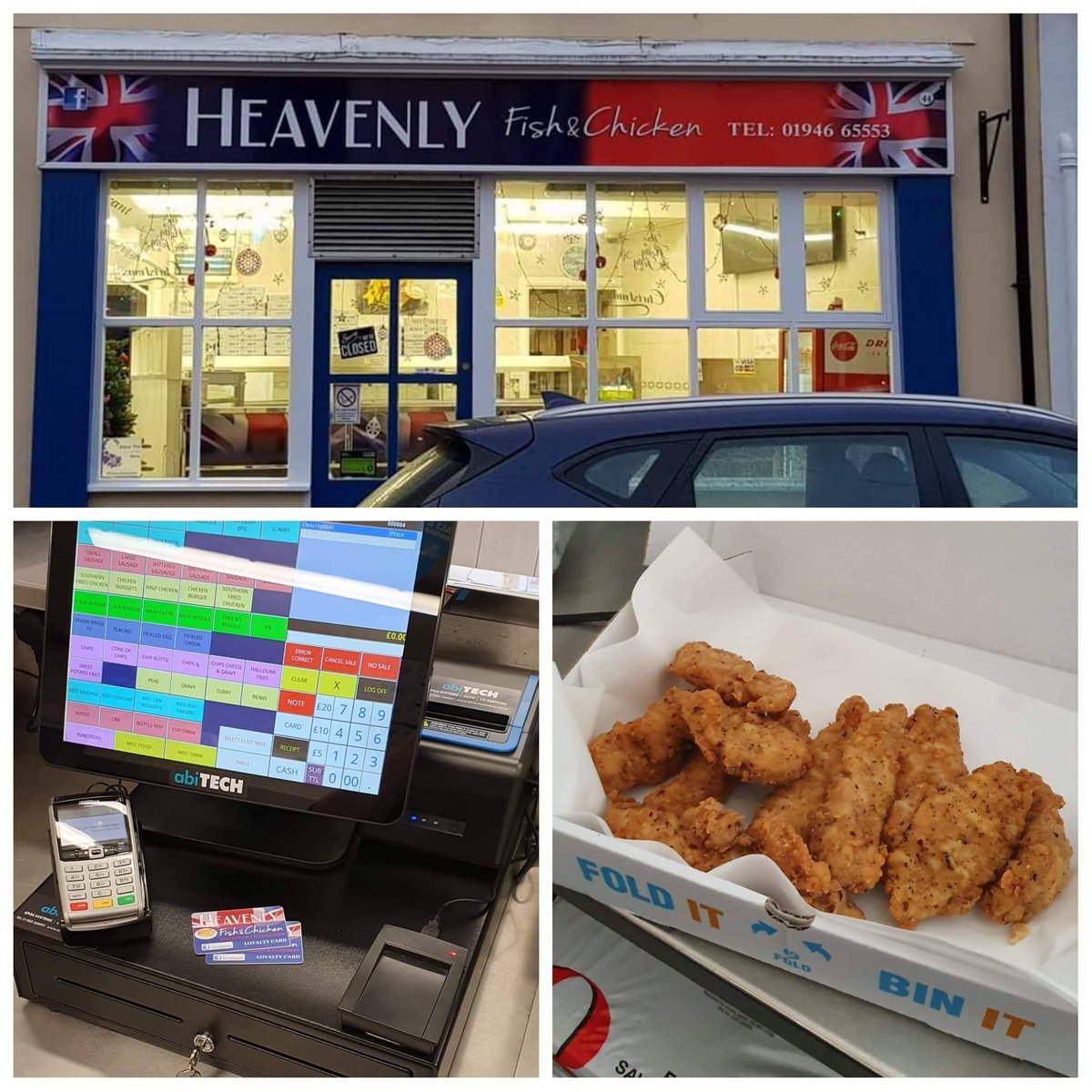 abitechltd's tweet photo. Heavenly Fish &amp; Chicken opens its doors on Friday in Market Place, Whitehaven. Jason was on hand today to make sure their brand new EPoS System, order printer, contactless loyalty cards and chip and pin machine are all ready for opening day. He was also impressed with the chicken https://t.co/uEcS074Klf