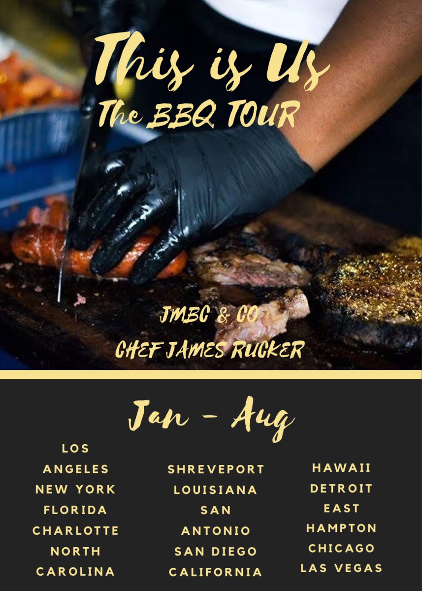 cheftomany's tweet photo. This is Us Bbq Tour is in full effect @iamchefjames_ @flavamedia_ @jmbcatering @dv1_muzic @waliworldproductions @feelgoodlookinggood #thisisusbbqtour #tour #travel #food #bbq #nextyr #2020goals #chefjamesrucker #jmbcatering #chefjamesruckertour #touring #worldwide #usa #foodie https://t.co/bVtENDCLX8