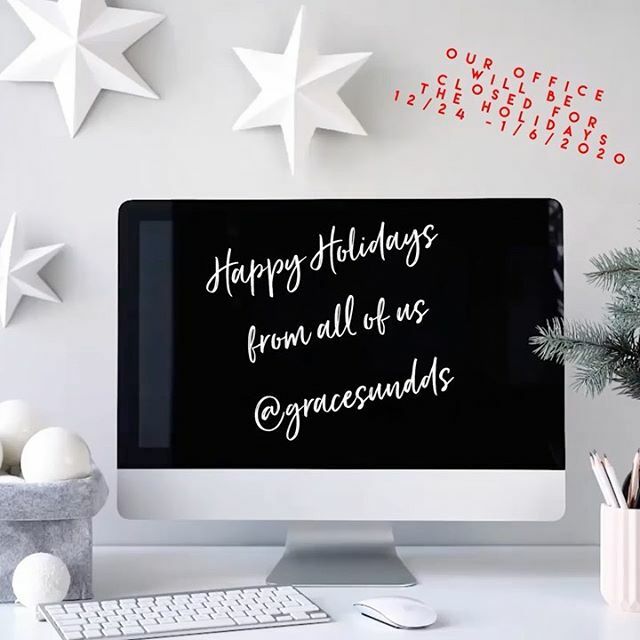 GraceSunDDS's tweet photo. Wishing all of you a Happy Holiday! Our office will be closed from 12/24 'til 1/6/2020!  We look forward to seeing all of you in the New Year! ⁠🎅🏽🎄⛄️🎁📯
#gracesundds⁠⠀ https://t.co/FKXKtCAua7 https://t.co/CkNPBUSXH7