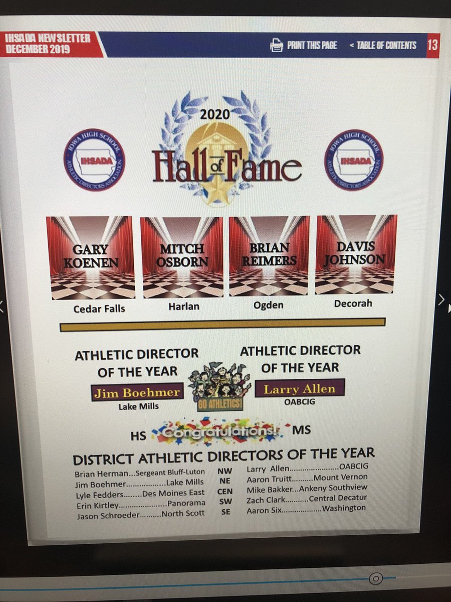 GlenwoodRams's tweet photo. Congratulations to all the @IOWAHSADA District &amp; State AD’S of the year as well as this years HOF selections announced today! Congrats to former @HCSDActivities AD @OsbornMitch on his well deserved honor! https://t.co/t3aKYIM7dE