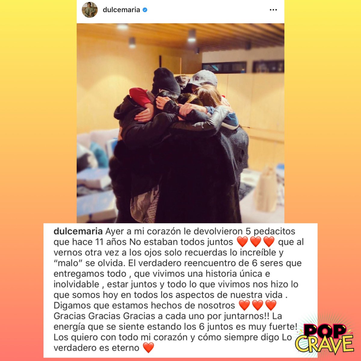 PopCrave's tweet photo. After 11 years, the highly successful Latin pop group #RBD had a reunion. All six members took to social media to share some heartfelt words. ❤️ https://t.co/u0ydSLnNxX