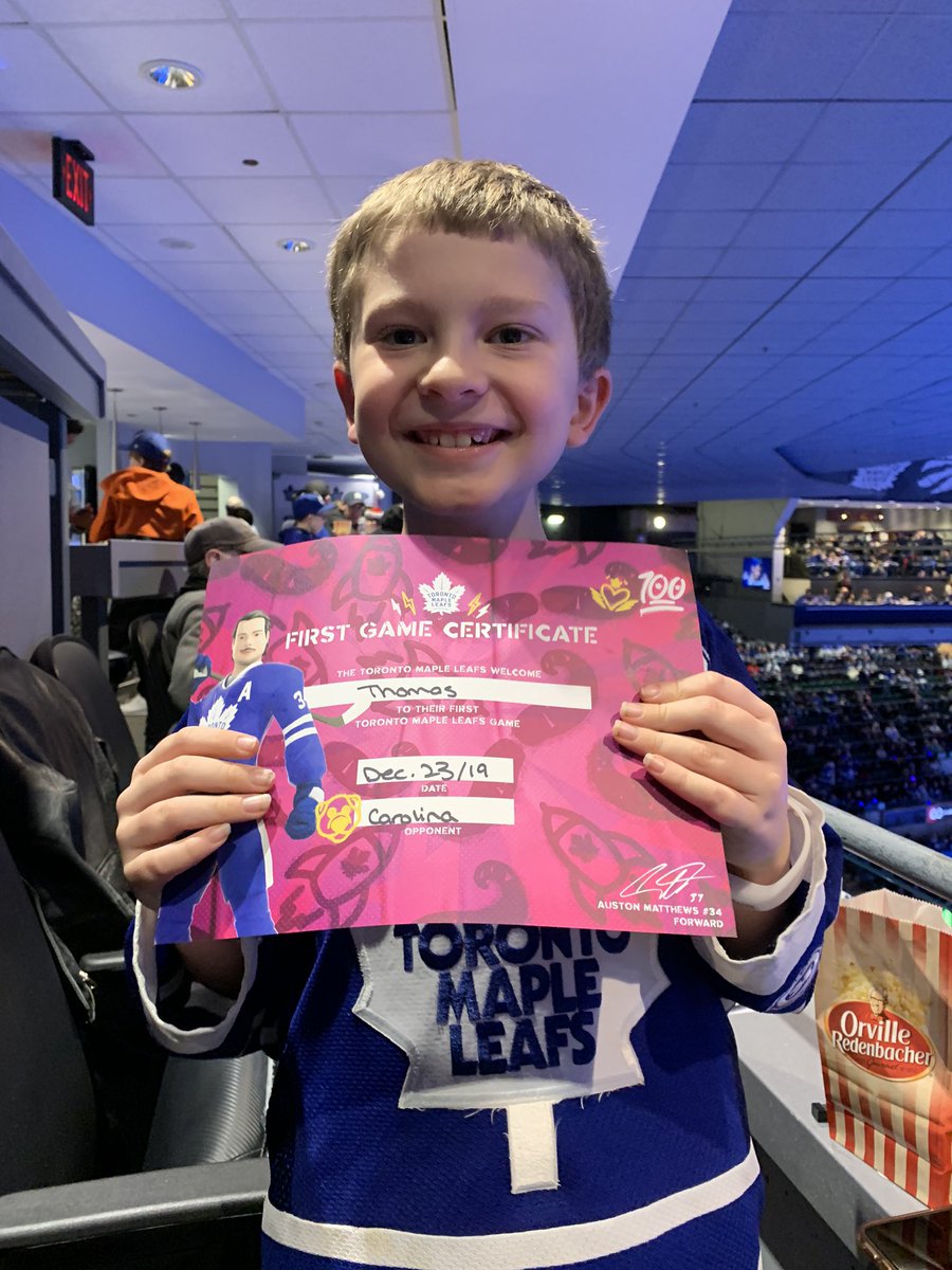 kreebs29's tweet photo. @MapleLeafs This is my guy with his #FirstGameCertificate. Thank you for paving the way for future fans! #LeafsForever #NextGen #GoLeafsGo https://t.co/i8hpQaVIfq