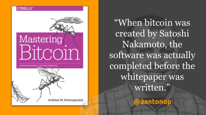 . @aantonopis one of the few people able to communicate the technical assembly and operations of Bitcoin in a digestible and accessible way. He’s also made a digital version freely available on github. Consider supporting him via Patreon-  https://bit.ly/2QhdUxJ 