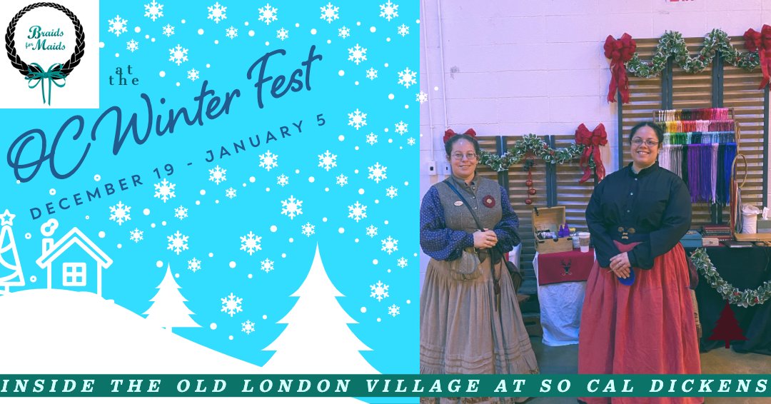 BraidsforMaids's tweet photo. Our braiders have donned their Dickens apparel and headed down to the OC Winterfest to help you get your hair holiday ready! #winterfestoc #braidsformaids #braids https://t.co/uzTjeog6PV