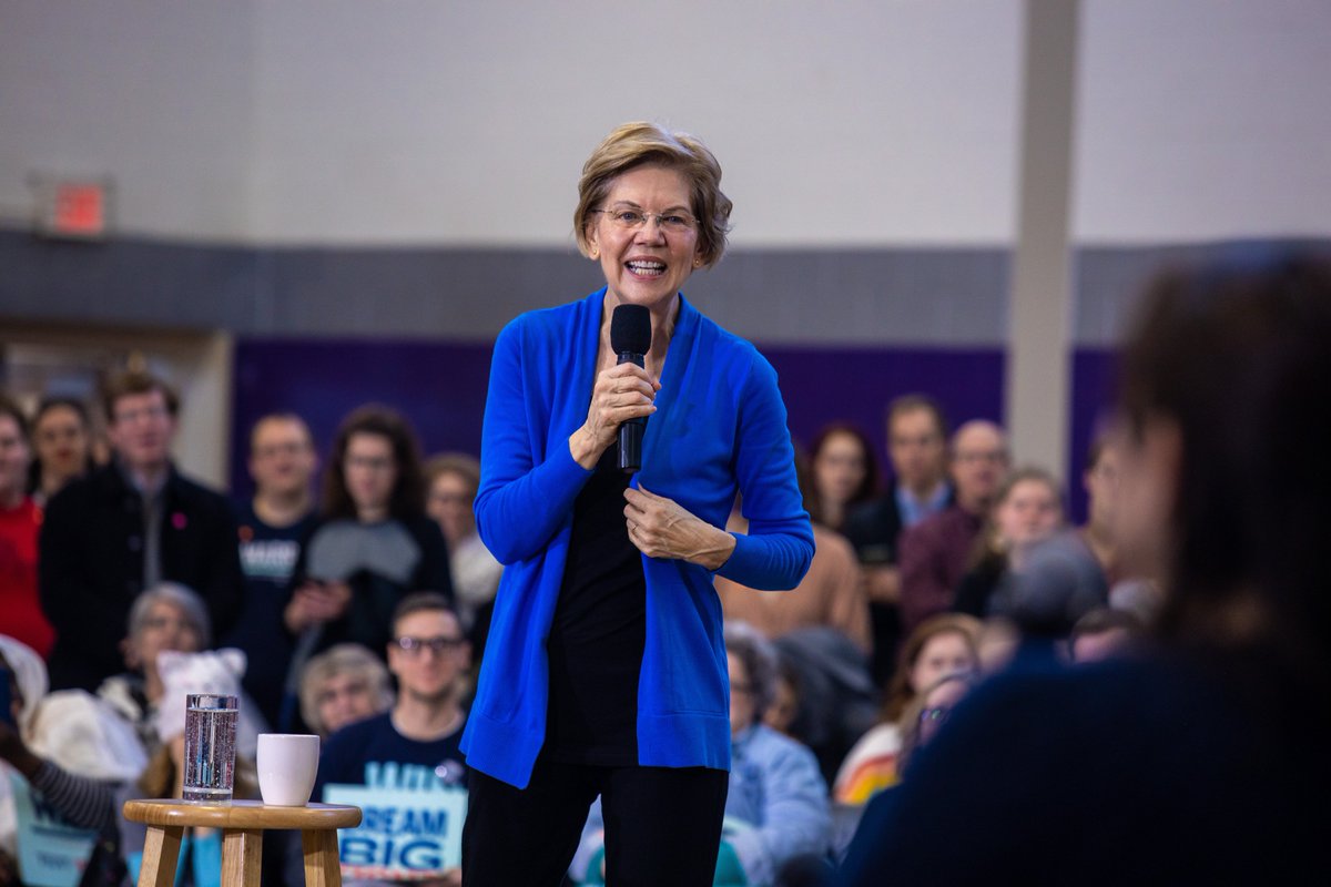 Elizabeth Warren speaks at the North Liberty, Iowa town hall.