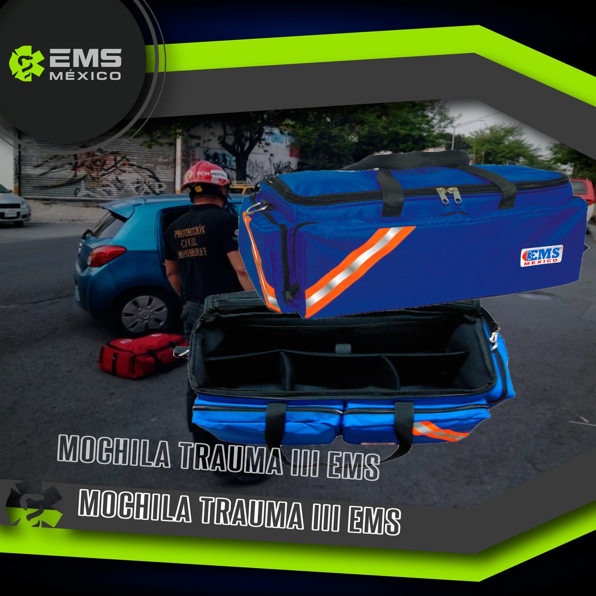 EMSMexico's tweet image. #EMSTip #TraumaIIIEMS
Formado por un gran compartimiento central con separadores dos bolsas externas frontales así como una bolsa lateral. 
Disponible en @EMSMexico
#SoyEMS
#EMSMexico #EquipandoALosProfesionales

83403850|ventas@EMSMex.com|EMSMex.com
#SoloEMS #EMSMex