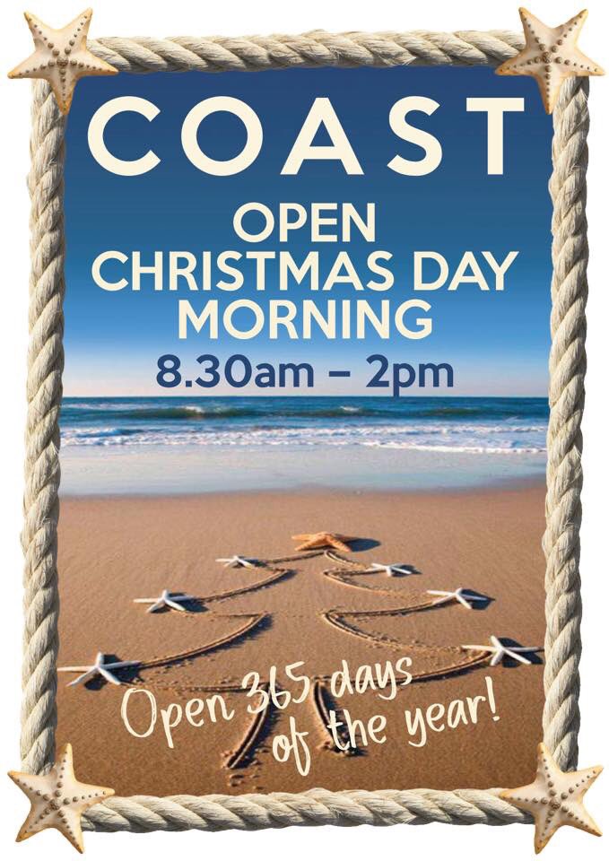 coast_rhos's tweet photo. @coast_rhos open Christmas morning for coffee, cake and bacon baps . #open365 https://t.co/a3oJ1Vcj3e