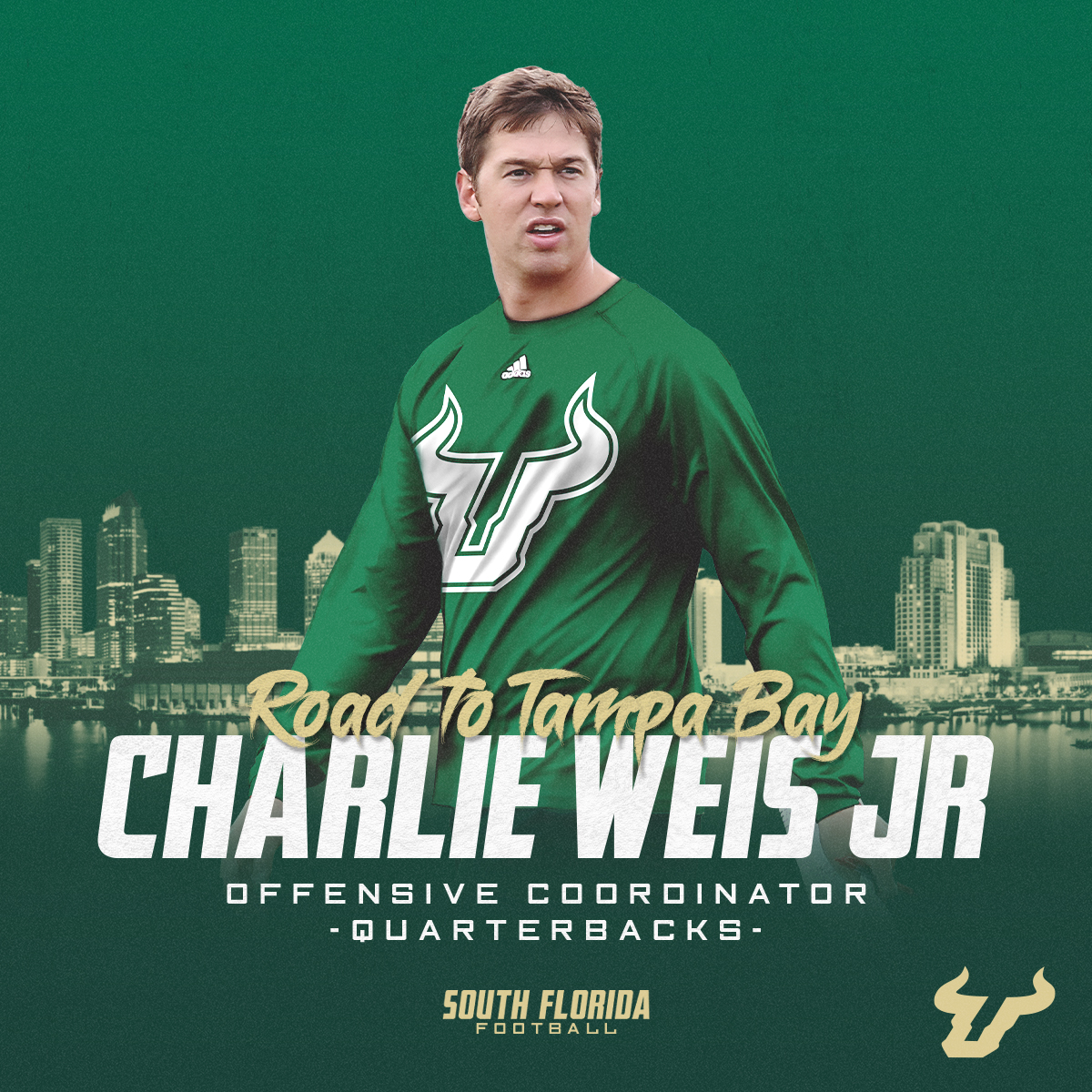 Welcome to the Bay, Charlie Weis Jr. ! 🌴

Named Offensive Coordinator/Quarterbacks Coach.
✅Led FAU offense that ranked 14th in FBS in scoring (36.4 ppg) and posted 6,280 yards &amp; 65 TD.
➡️bit.ly/36XSpca

#United #Bullieve #HornsUp 🤘
