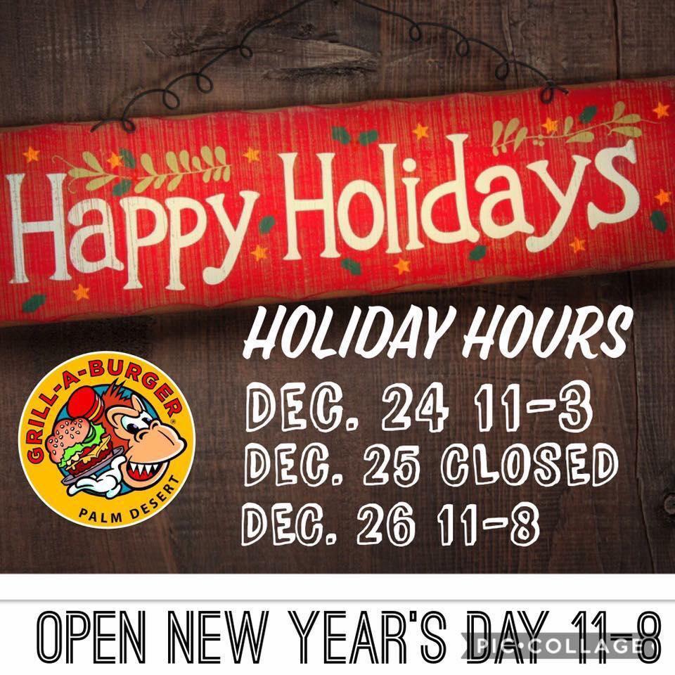 GrillABurger's tweet photo. We will be open New Year's Day form 11-8 🍔Plan your next visit with us!
. 
#GrillABurger #CaliFood #CaliBurgers #PalmDesert #BurgerLovers #GoodFood #FoodNetwork #Foodie
#guyatehere #psp #bestburger #palmdesert #famjam https://t.co/sO8fPVHkZ2