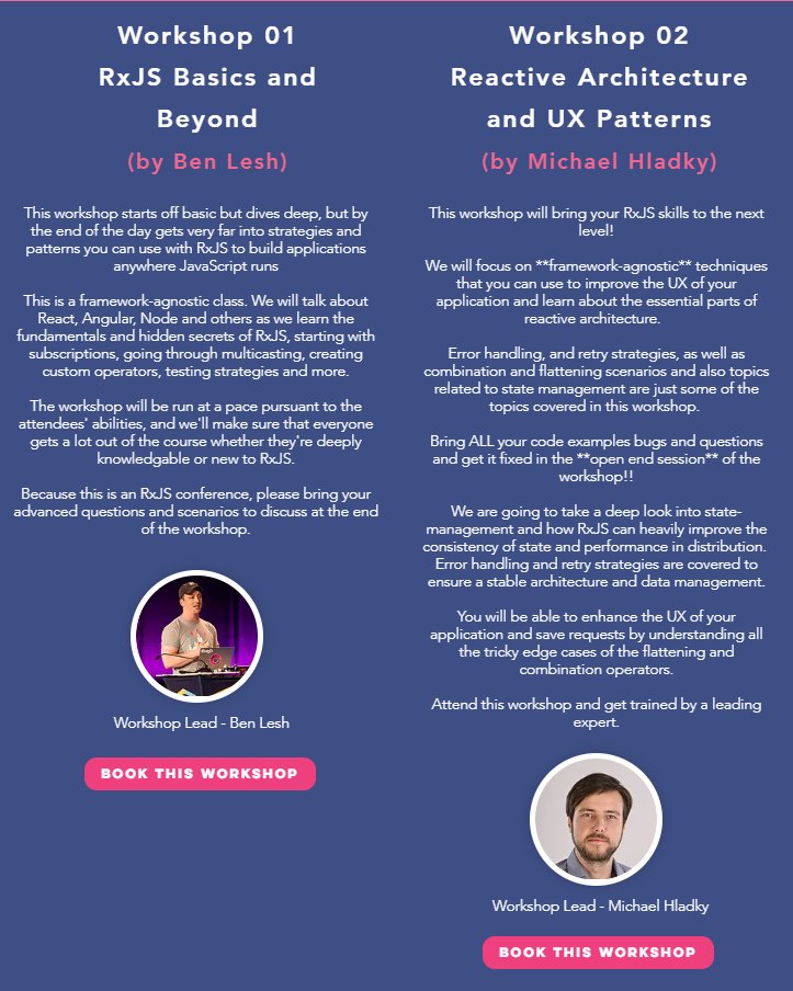 Michael_Hladky's tweet photo. Late on buying Christmas present?

#London #RxJS @rxjslive Workshops are on sale!
Get the chance to get trained by @BenLesh himself! 
🦄 🦄 🦄 

https://t.co/FTuzjWhEoc

PS: I feel incredibly honored to give a training next to 
the one and only Ben Lesh 🤯🤯🤯🙇‍♀️🙇‍♀️🙇‍♀️ https://t.co/sIJggHM7Mq