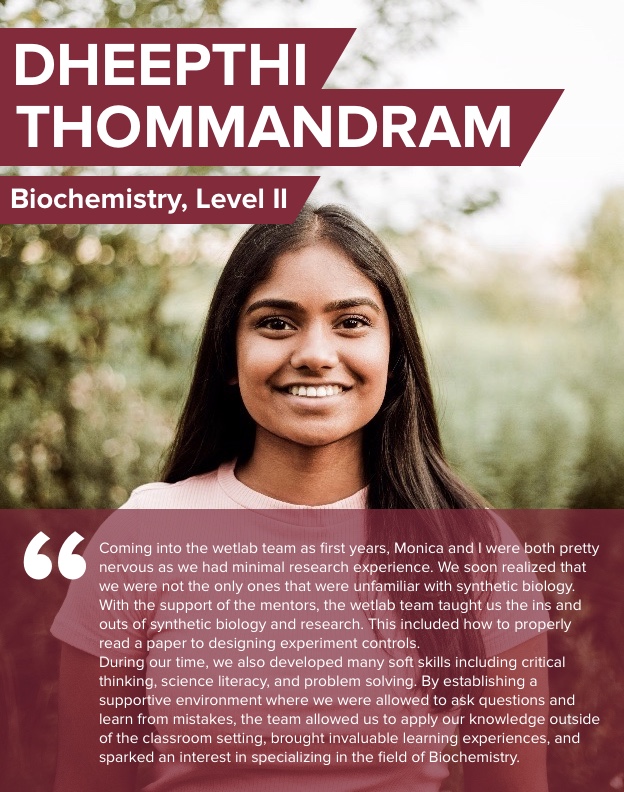 With the application deadline for McMaster University's iGEM team coming up quickly (Dec 31st), we wanted to share some of our stories from members of our team.

Checkout what Dheepthi Thommandram has to say about her experience as a wet-lab member...