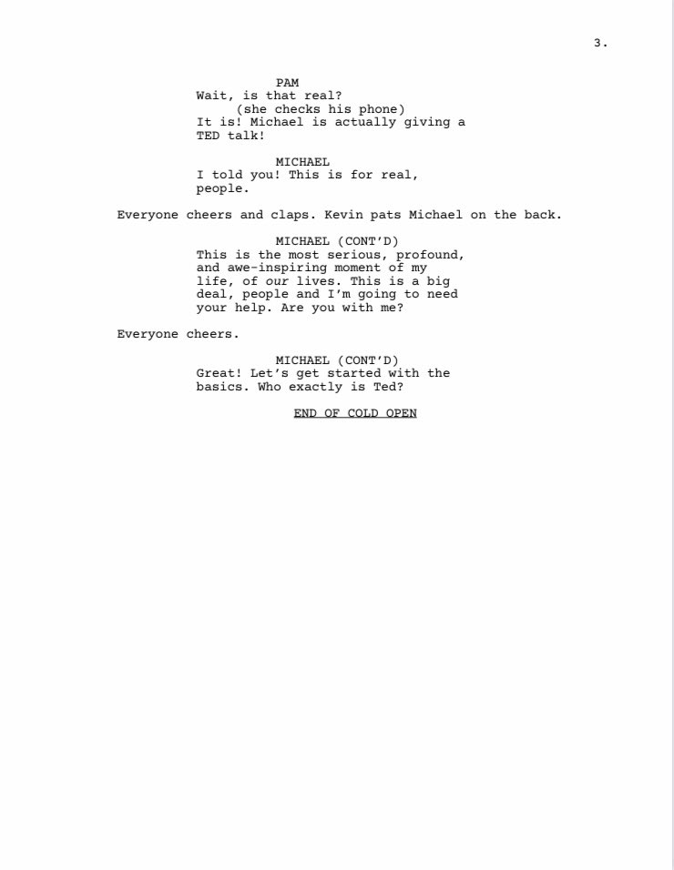 gmbrunner's tweet photo. @mindykaling once said it would be fun to write Michael Scott’s TED talk. She was absolutely right! Here’s the cold open to the spec I wrote. https://t.co/YaBucIiI5K