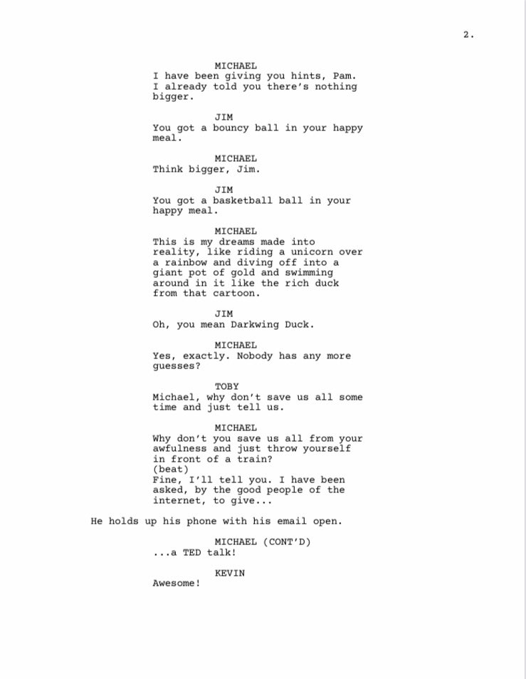 gmbrunner's tweet photo. @mindykaling once said it would be fun to write Michael Scott’s TED talk. She was absolutely right! Here’s the cold open to the spec I wrote. https://t.co/YaBucIiI5K