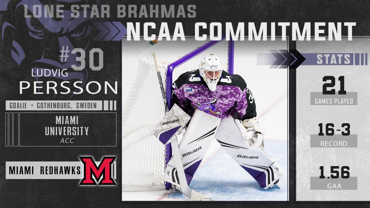 LoneStarBrahmas's tweet photo. Congratulations to Brahmas Goalie Ludvig Persson who has committed to @MiamiOH_Hockey https://t.co/kP7XgyMyDq https://t.co/NZVALIFma4